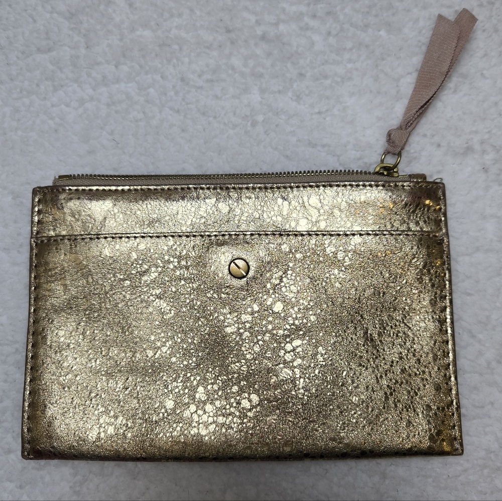 J. Crew Metallic Leather Clutch Wallet Gold Bag F9597